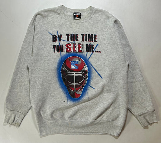 Vintage 90s New York Rangers NHL By The Time You See Me… I Will Have Already Scored! Crewneck Sweatshirt Medium/Large 22.5x28 Inches Gray Magic Johnson T’s As Is.