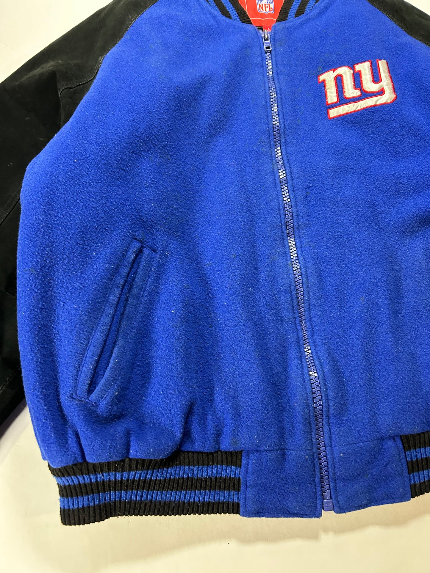 Vintage 00s NFL New York Giants Zip Varsity Jacket Style Jacket Large 27.25x28.75 Inches Has Wear As Is