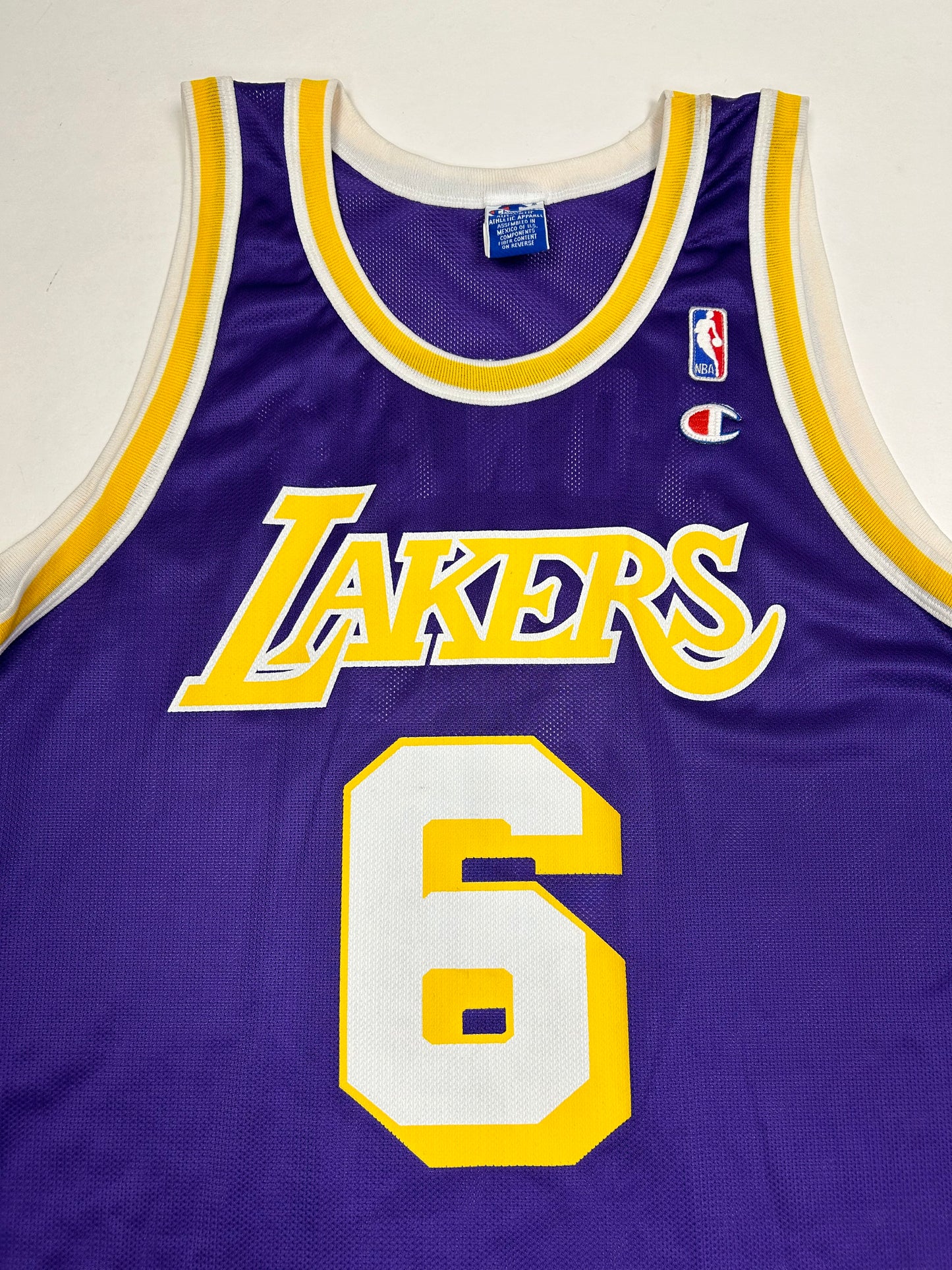 Vintage 90s Champion Los Angeles Lakers NBA Eddie Jones #6 Jersey Purple Size 44 Large 22.76x32.25 Inches