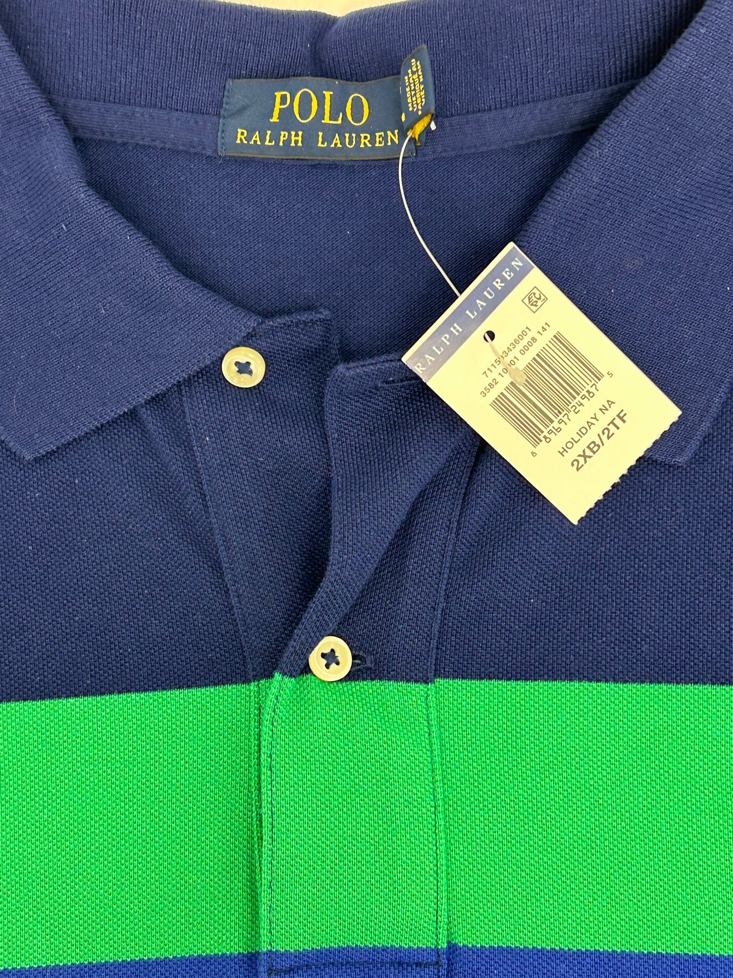 Polo Ralph Lauren Shirt Striped Short Sleeve Cotton Knit 2XB XXL 27x30.75/32.5 Inches Custom Fit Brand New