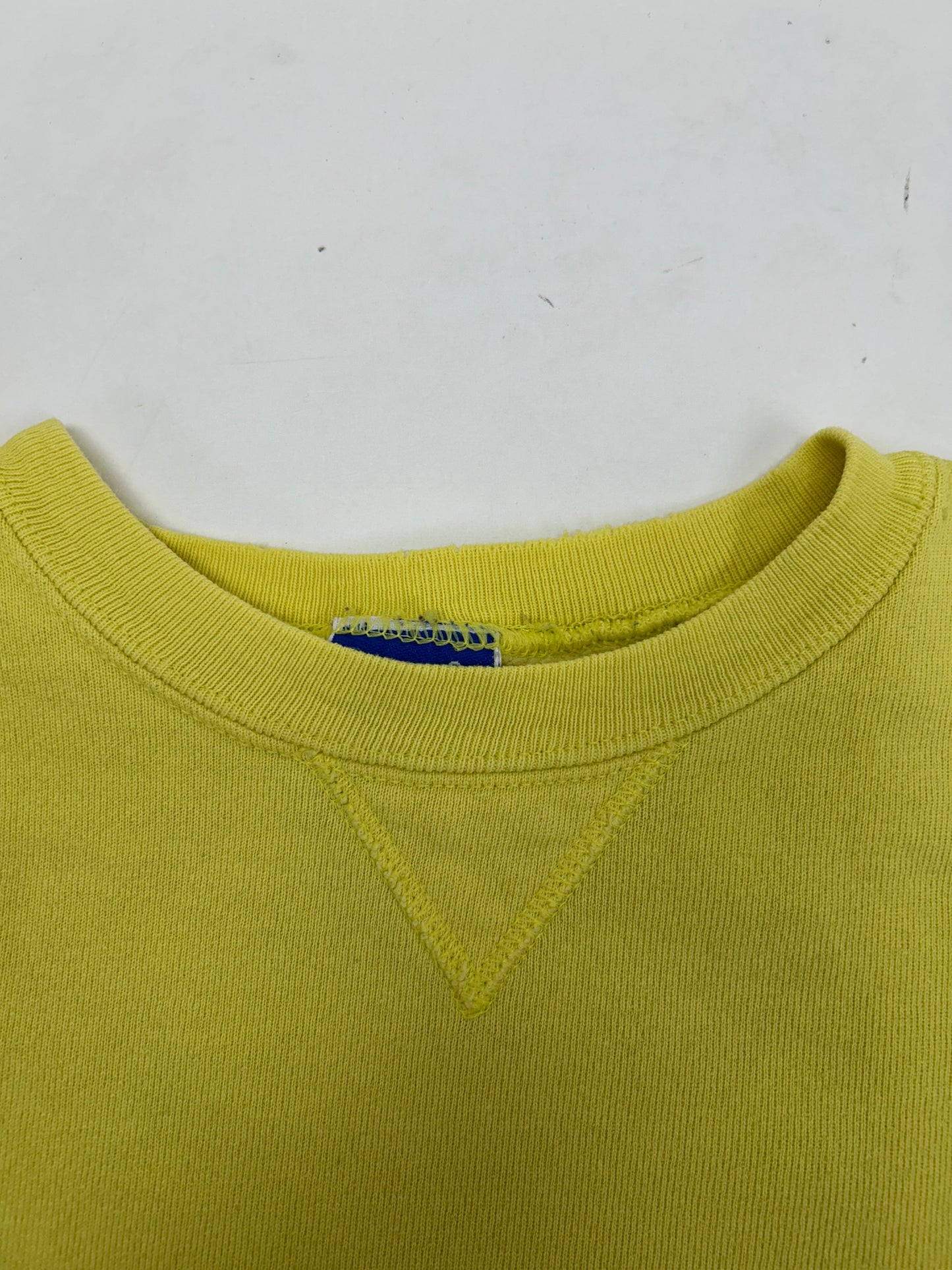 Vintage Champion Chest Script Logo Crewneck Sweatshirt Worn In Well Yellow USA Boxy Fit M/L 24.5x25 Inches As Is