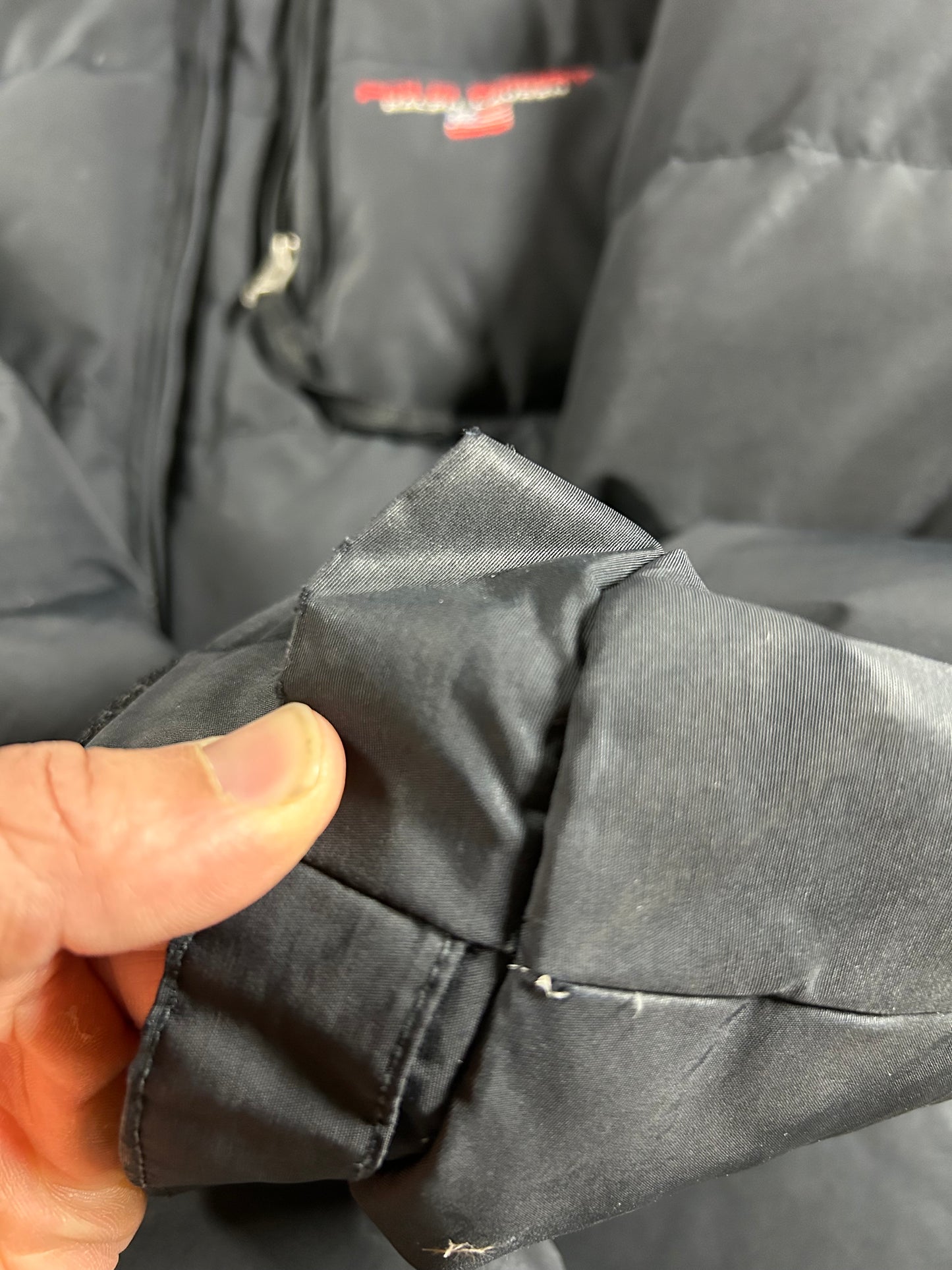 Vintage Polo Sport Ralph Lauren Down Puffer Jacket Mens 2XL 29x30.75 Inches Black As Is Had Wear