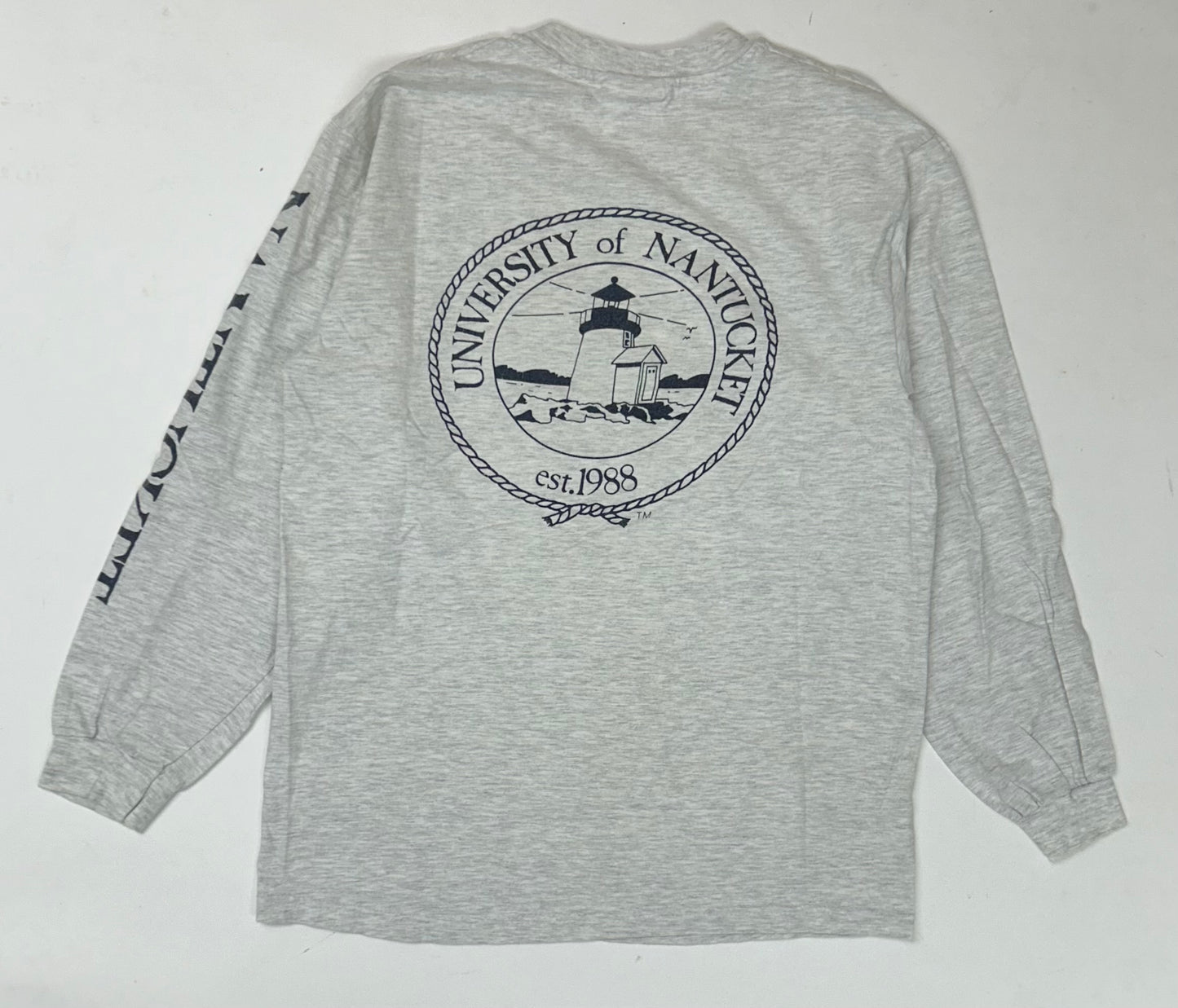 Vintage University Of Nantucket Rowing Long Sleeve Tee Gray Medium 19.75x26.5 Inches