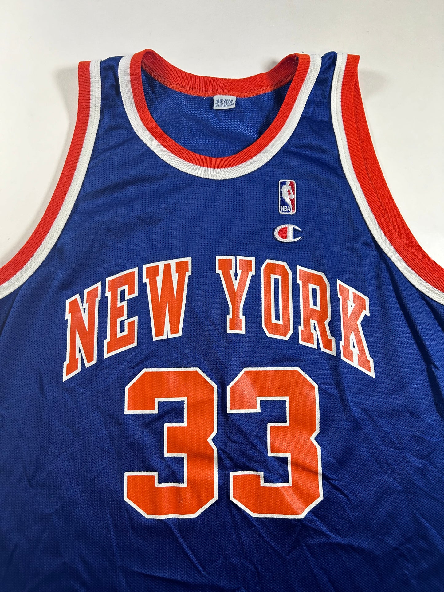 Vintage New York Knicks Patrick Ewing NBA Champion Basketball Jersey 48 XL 23.25x31.5 Inches As Is Has Flaw.