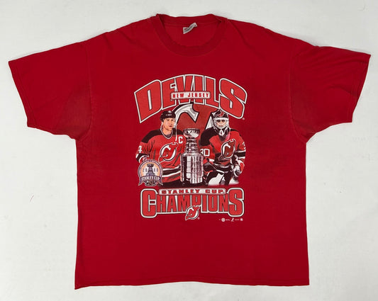 Vintage New Jersey Devils 2000 Stanley Cup Champions Tee Stevens & Brodeur 2XL 25.5x29.5 Inches
