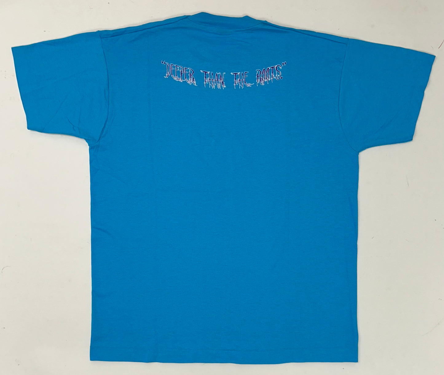 Edgewood NJ first edition “Deeper Than The Roots.” Tee XL 23.25x29.75 Inches FOTL BEST 50/50 Blend USA Made Bright Blue