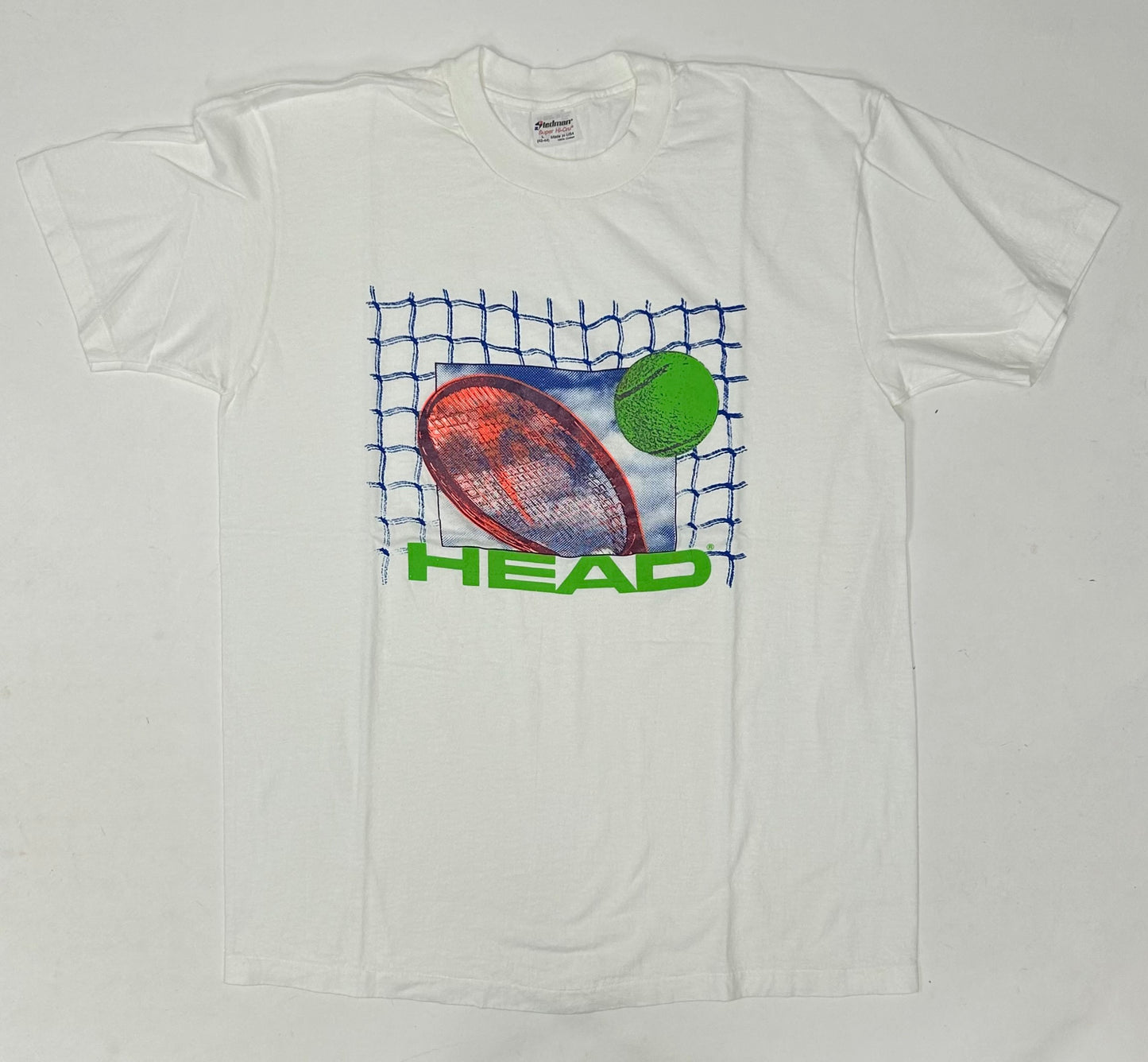 Vintage Head Tennis Brand Logo Tee 90s Stedman Tennis Racquet White Large/Medium Fit 20.75x28.5 Inches