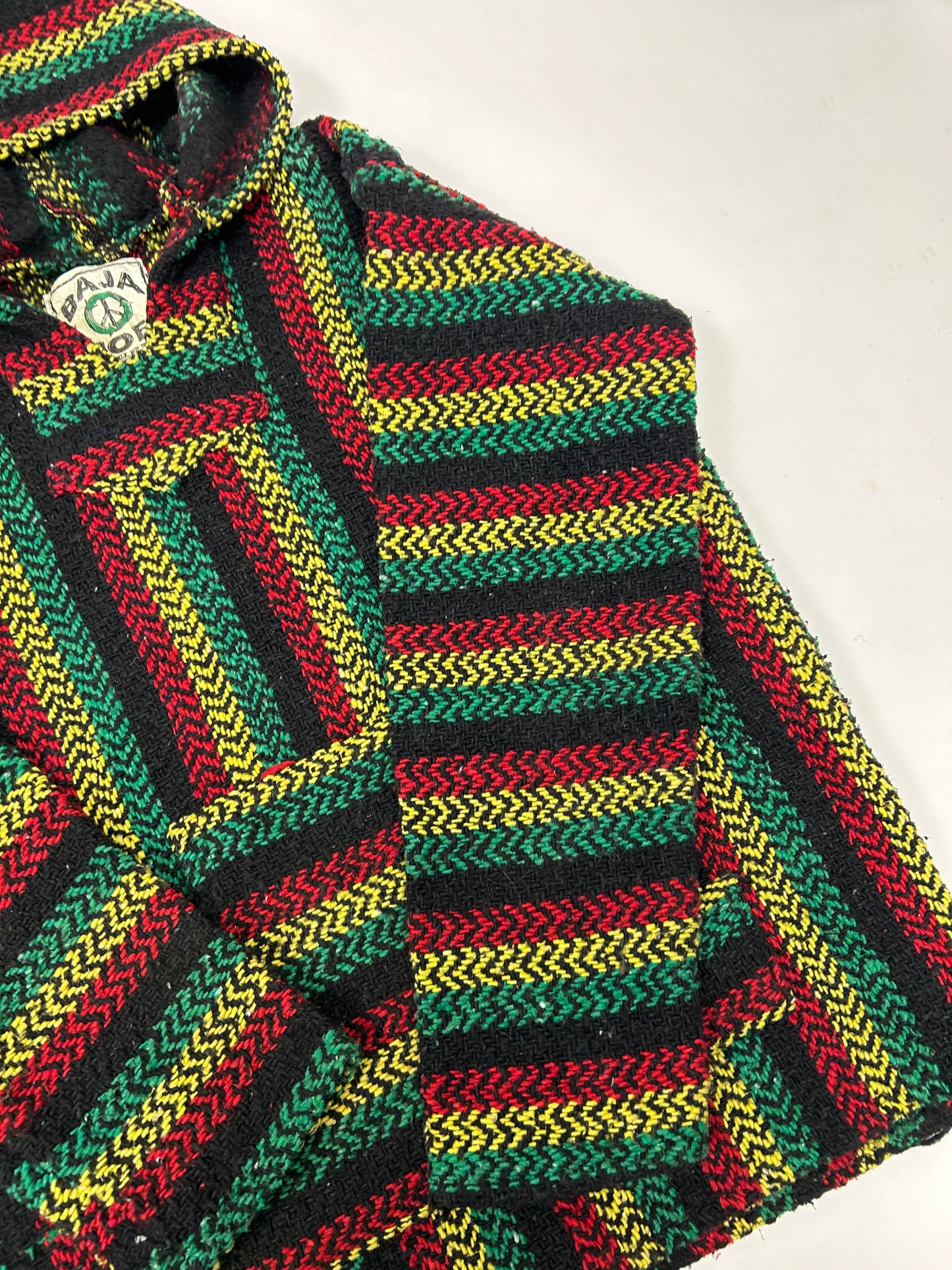 BAJA JOE Drug Rug Rasta Woven Knit Sweater Hoodie Jamaca Tagged Small Mexico