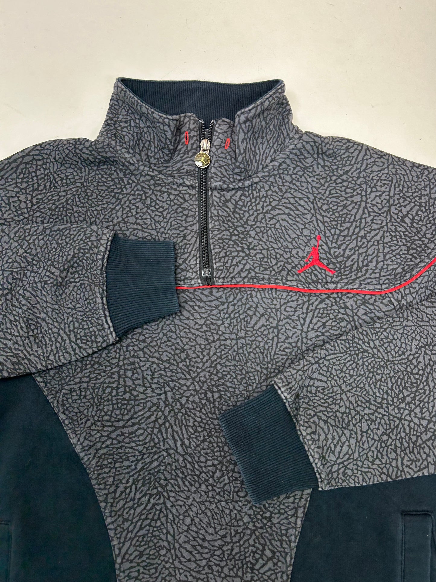 Air Jordan Cement Elephant Print 1/4 Zip Sweatshirt Retro 3 Black Cement Medium 20.5x27 Inches