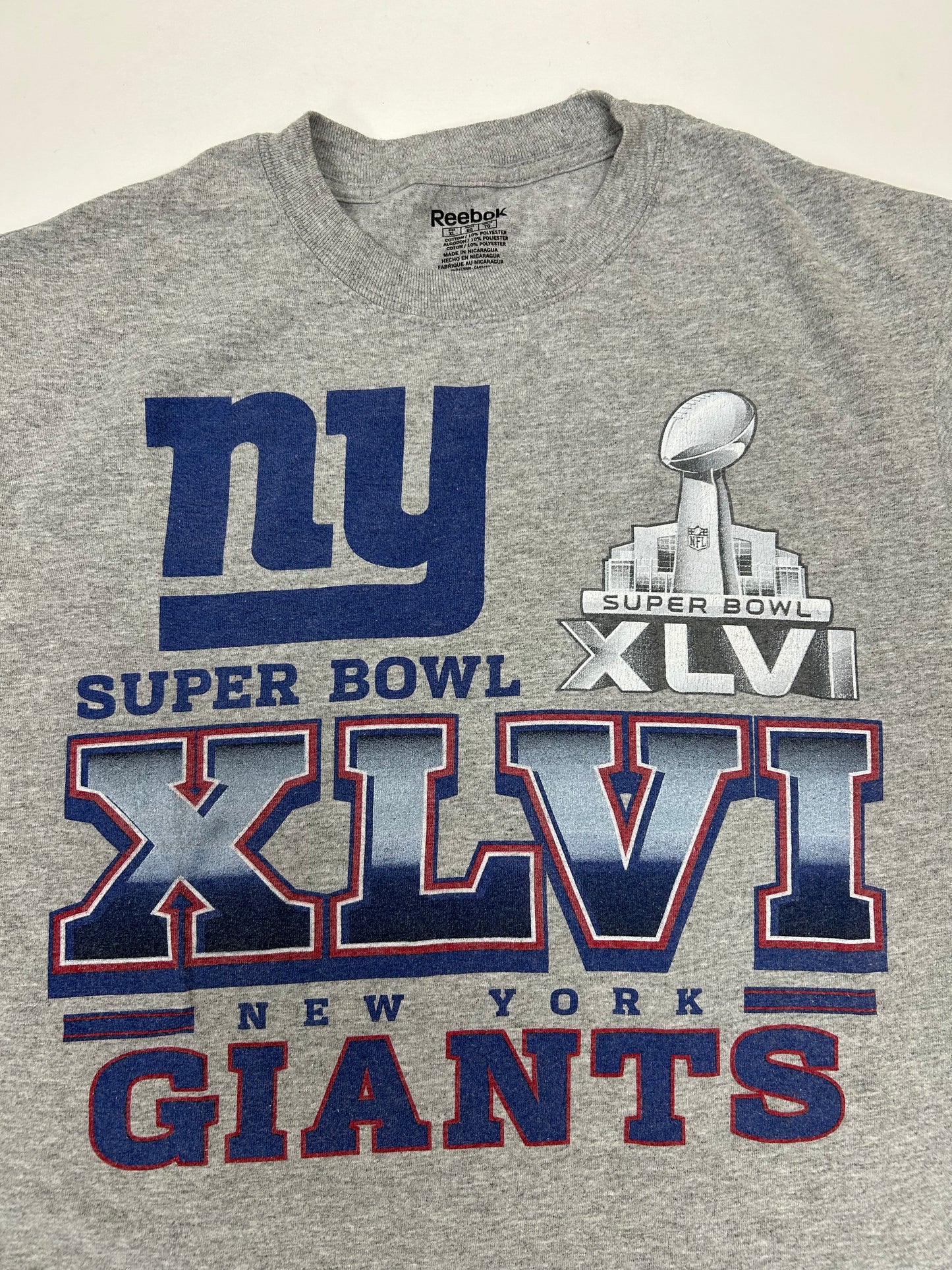 Reebok New York Giants Super Bowl XLVI Champions Long Sleeve Tee XL 22.5x29.25 Inches