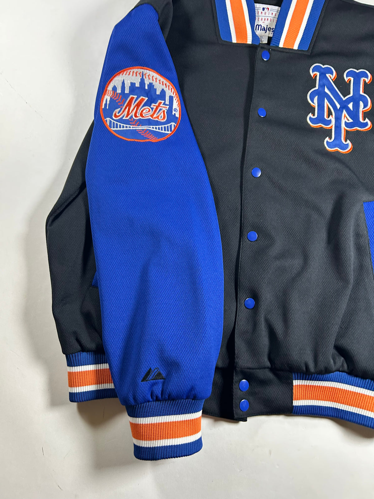 Vintage New York Mets Majestic Jacket MLB Baseball Snap Buttons Has Flaw See Med