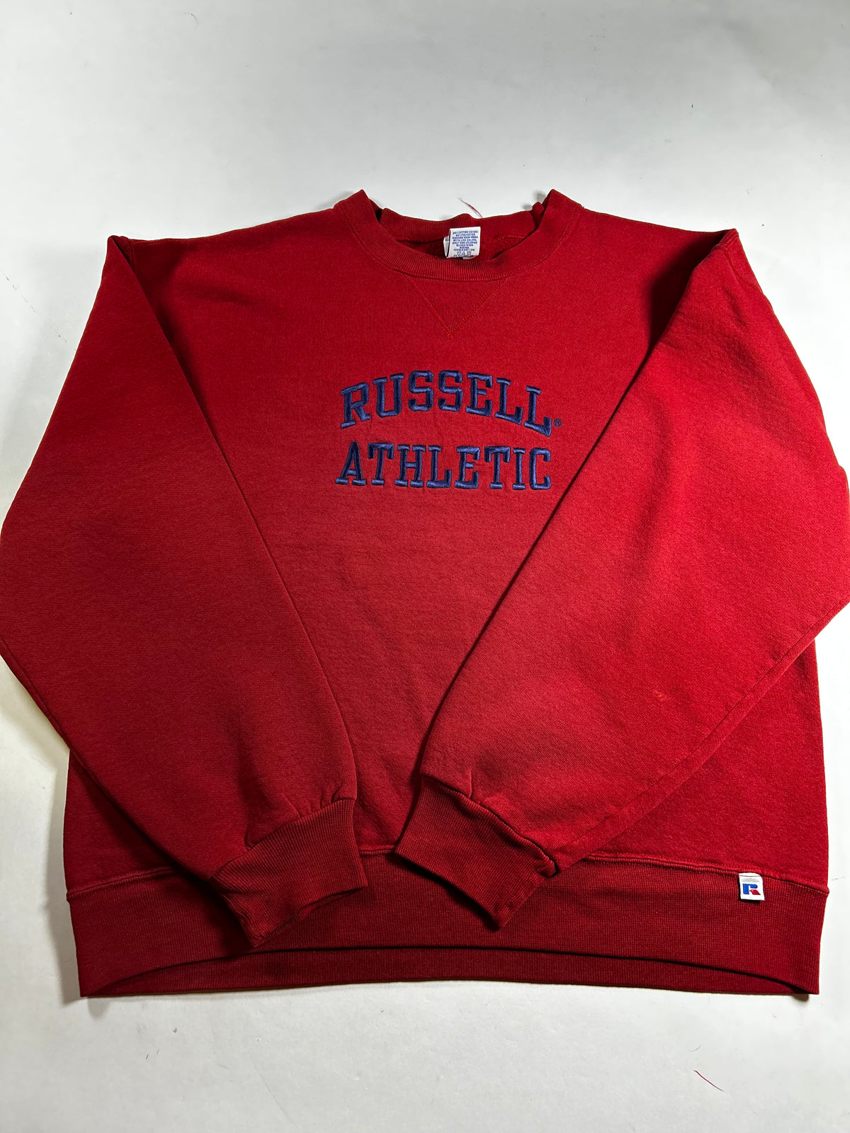 Vintage Russell Athletic Embroidered Spell Out Logo Crewneck Sweatshirt Large 24.5x26.75 Inches As Is