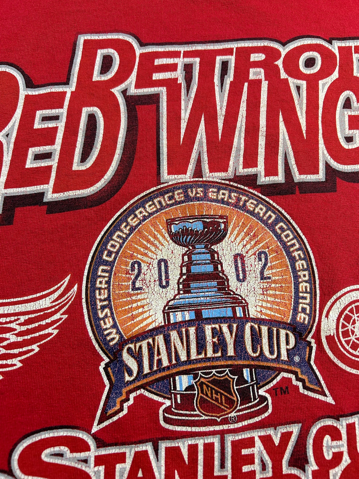 Vintage 2002 Detroit Red Wings NHL Stanley Cup Champions NHL Tee Large Red As Is