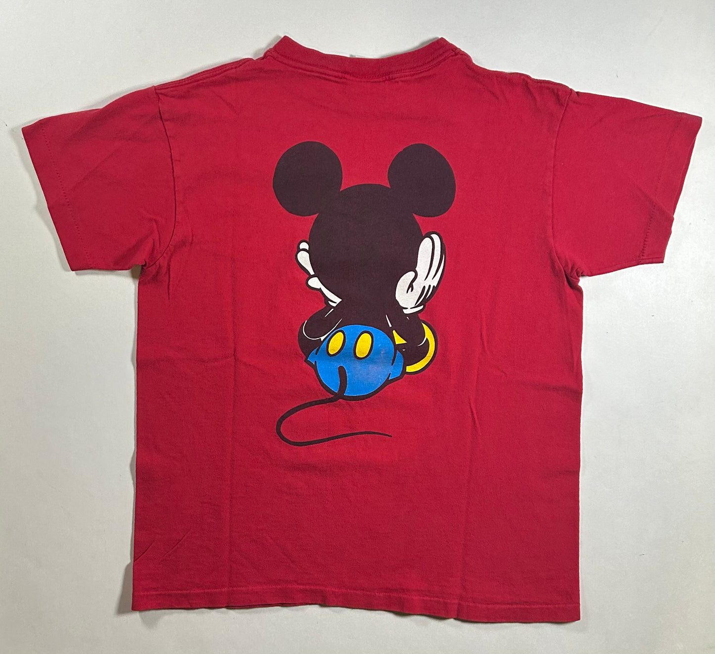 Vintage 90s Mickey & Co Mickey Mouse Disney Front & Back Sitting Graphic Tee Youth Large/ Adult XS/S Great For Ladies 18.5x23.5 Inches As Is Red