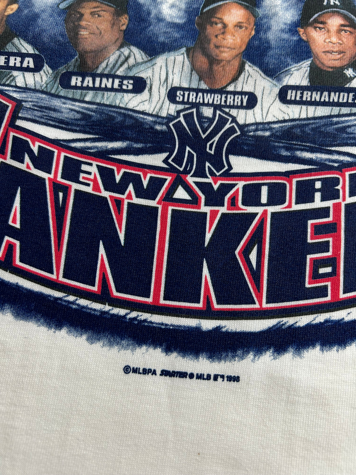 Vintage Starter New York Yankees 1998 World Series Champs Lineup Tee New L/XL Fit 23.5x31.25 Inches