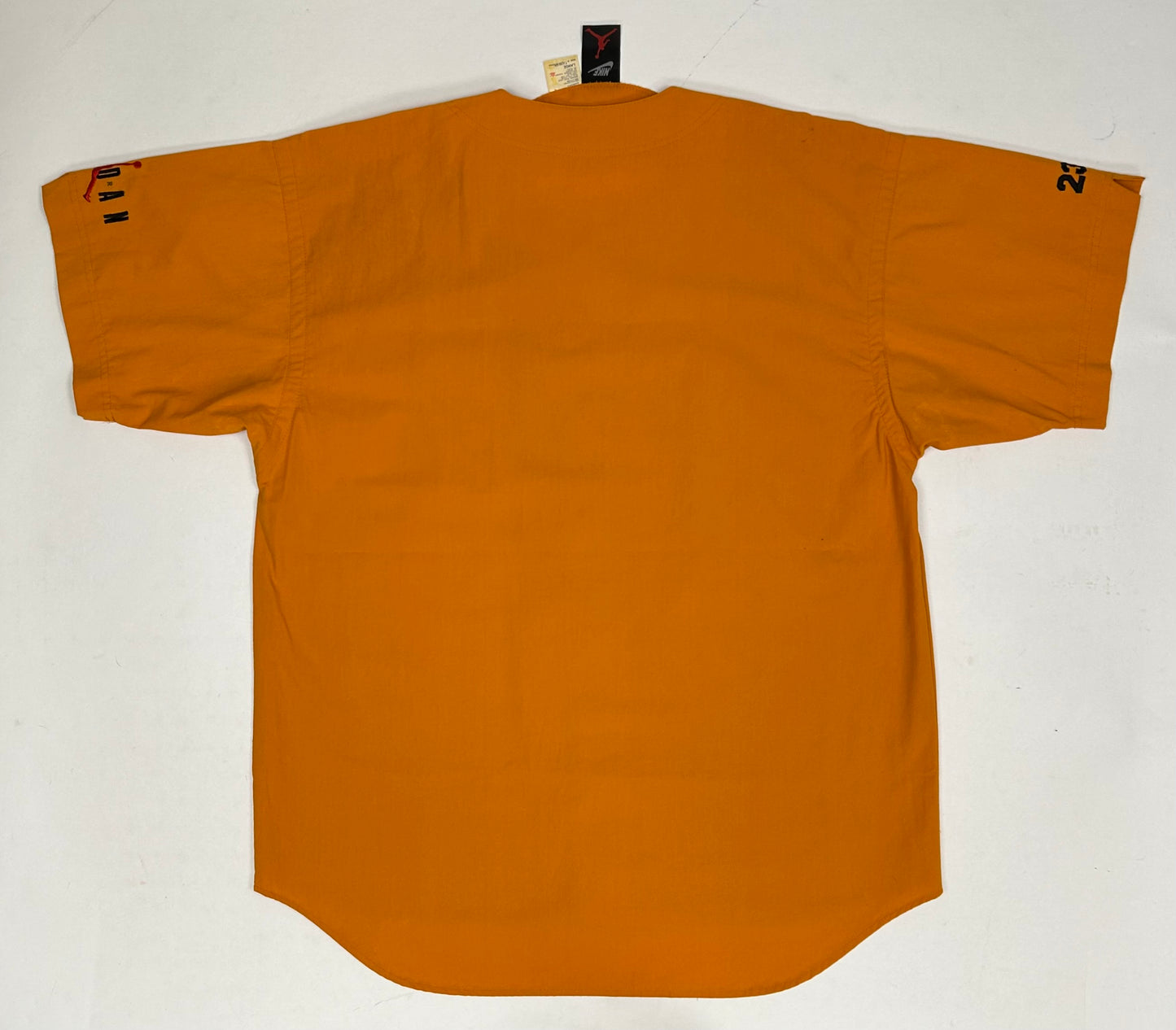 Vintage Nike Air Jordan 'Spellout Logo' Baseball Jersey Orange 1991 Rare Large 25.5x31/33.5 Inches