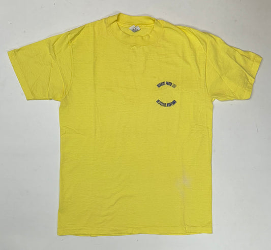 Vintage District Photo Inc Beltsville, Maryland Promo Tee 80s Hanes Beefy T Medium Fit 19.5x27.5 Inches Yellow As Is
