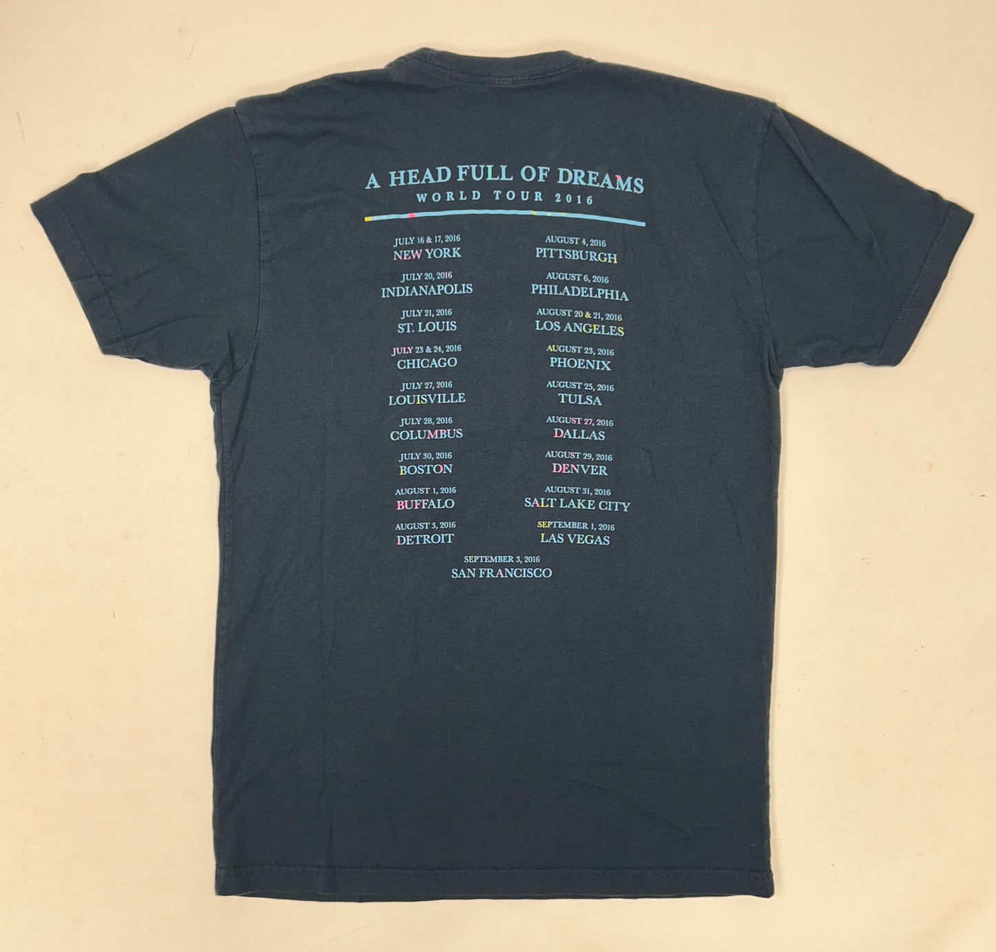 2016 Coldplay A Head Fill Of Dreams World Tour Tee Medium 19.25x27.75 Inches