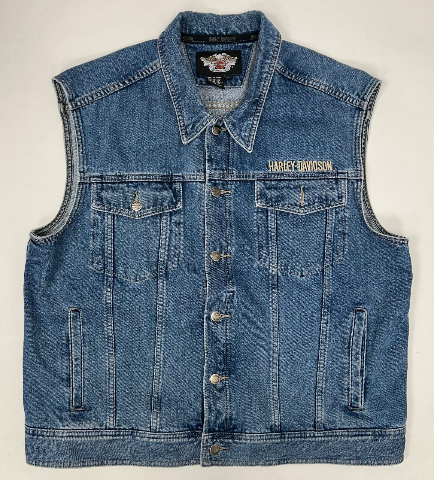 2009 Harley Davidson Motorcycles Denim Jean Jacket Vest XL 25x28.25 Inches
