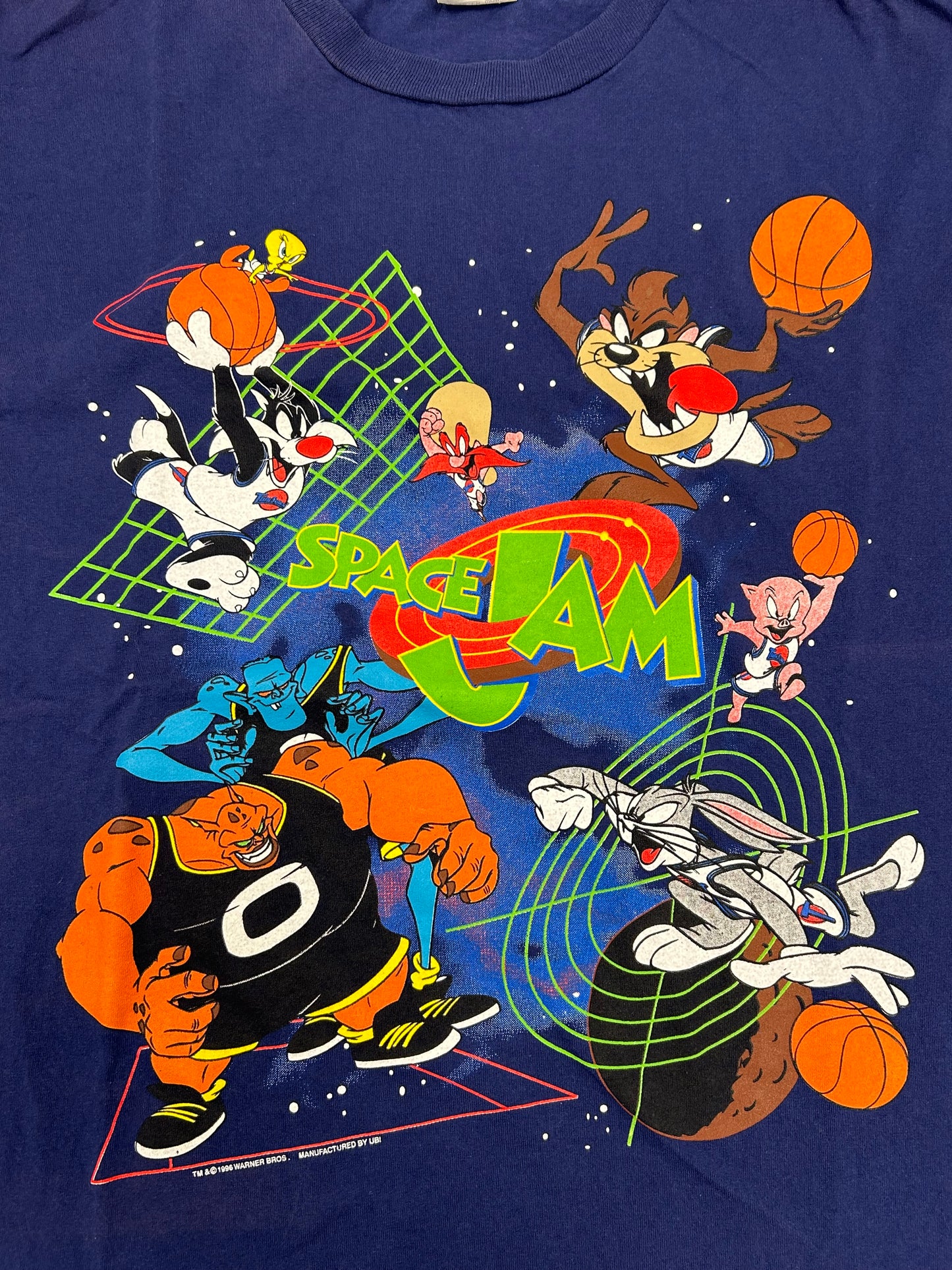 Vintage Space Jam Movie Promo Looney Tunes Warner Bros 1996 Tee Large 21.75x28.5 Inches