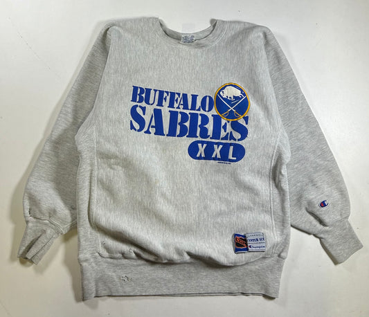 Vintage Buffalo Sabres NHL Champion Reverse Weave Crewneck Sweatshirt 21.75x27.5 Inches Mediumish/Smallish Fit As Is Has Wear