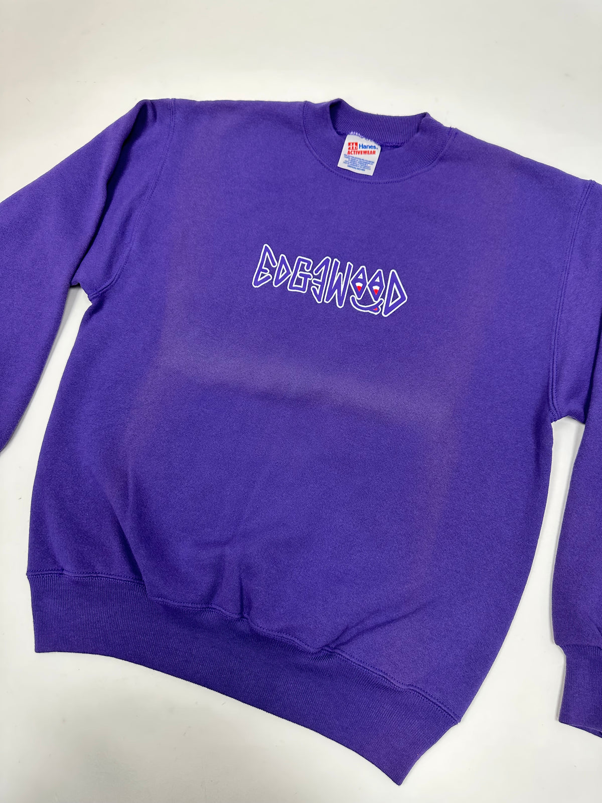 Edgewood NJ “Deeper Than The Roots.” First Edition Crewneck Sweatshirt Tagged Medium Can Fit Small 20.5x25.5 Purple Fade Hanes 50/50 USA