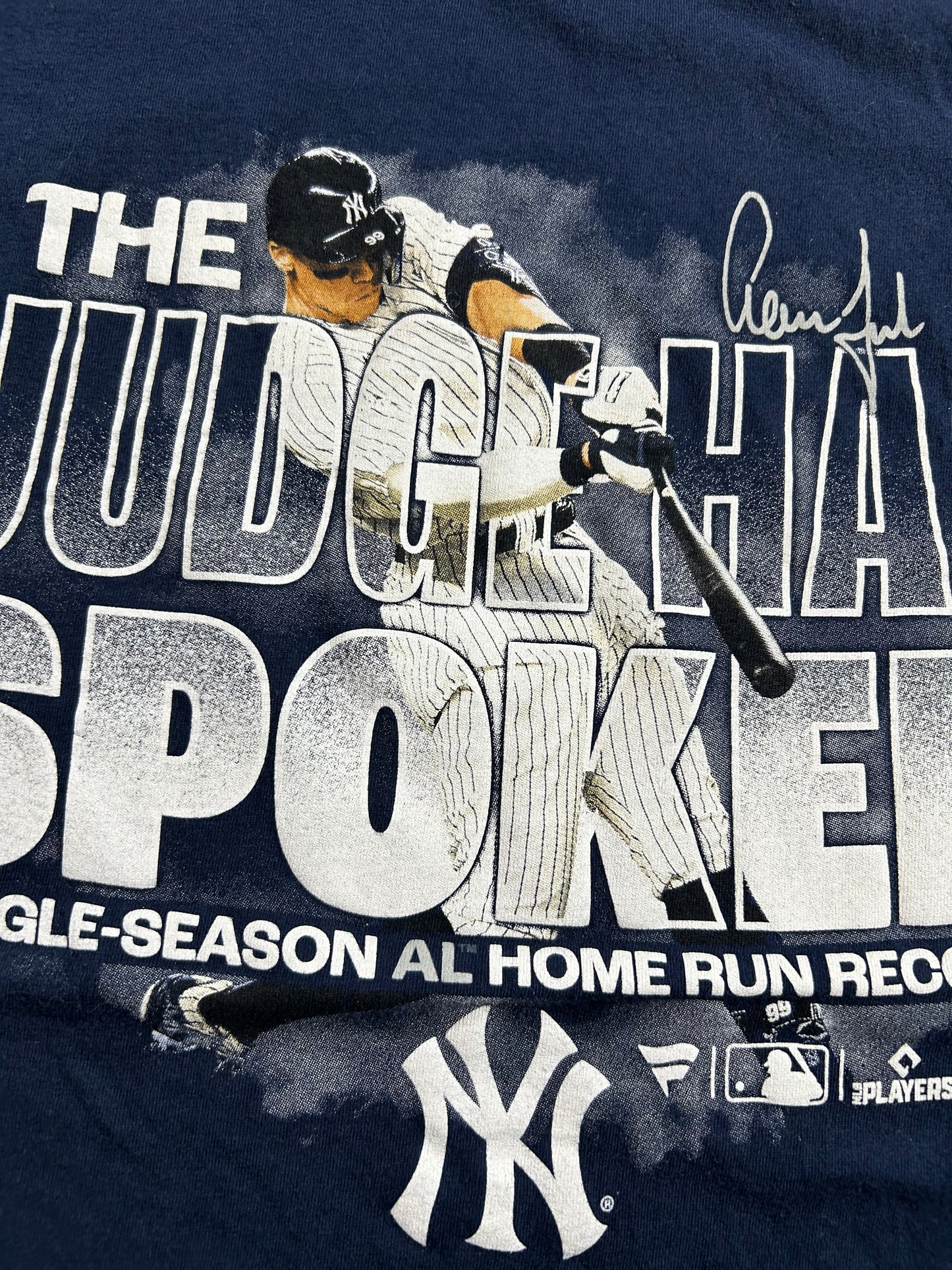 Fanatics New York Yankees Aaron Judge The Judge Has Spoken Single-Season AL Home Run Record MLB Tee Small 17.5x25 Inches Navy