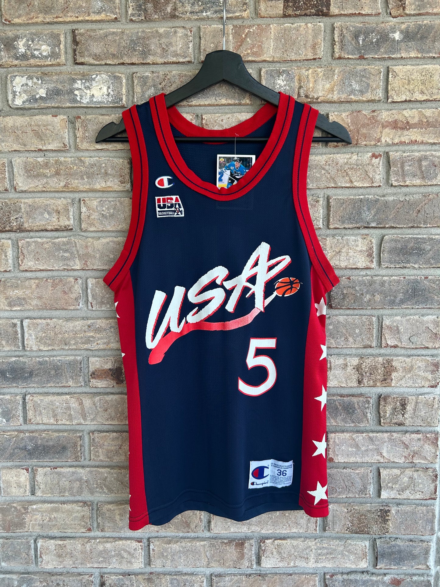 Vintage 90s Champion Team USA Grant Hill #5 Men’s Basketball Jersey Adult Small 36 17.25x27.75 Inches