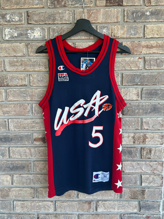 Vintage 90s Champion Team USA Grant Hill #5 Men’s Basketball Jersey Adult Small 36 17.25x27.75 Inches