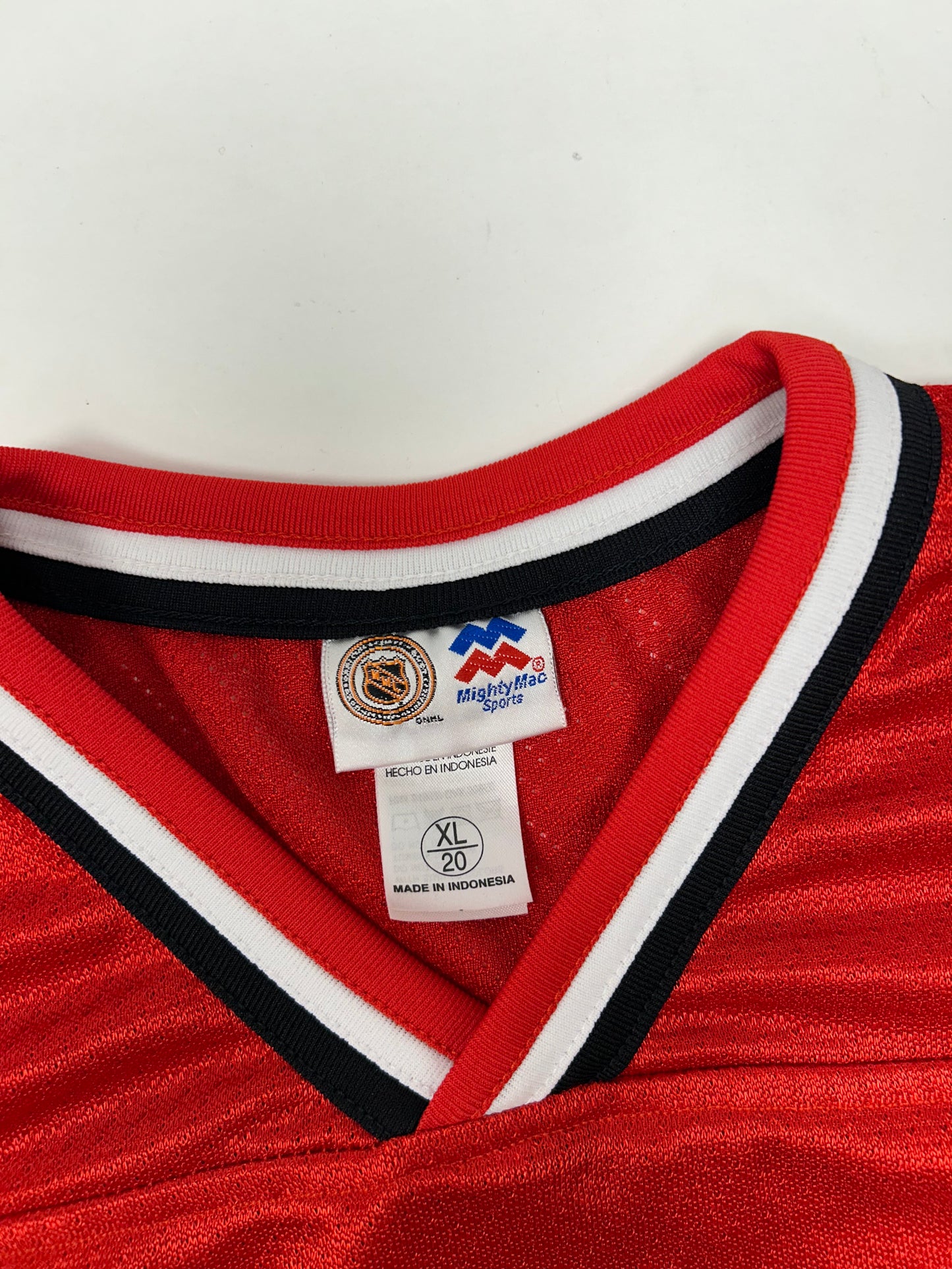 Vintage MightyMac Sports New Jersey Devils Jersey Style Shirt Tagged Youth XL Fits Adult Small 21.5x27 Inches