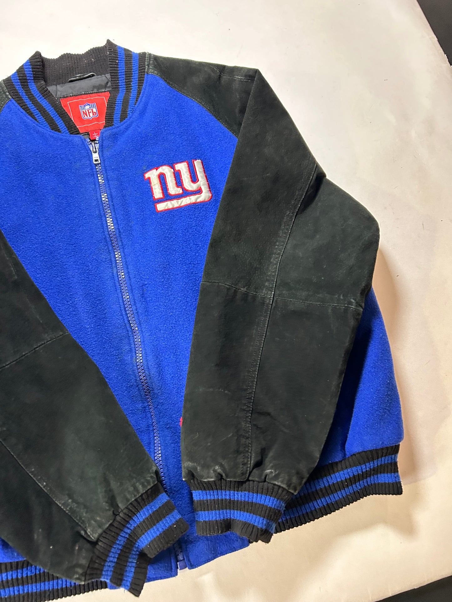 Vintage 00s NFL New York Giants Zip Varsity Jacket Style Jacket Large 27.25x28.75 Inches Has Wear As Is