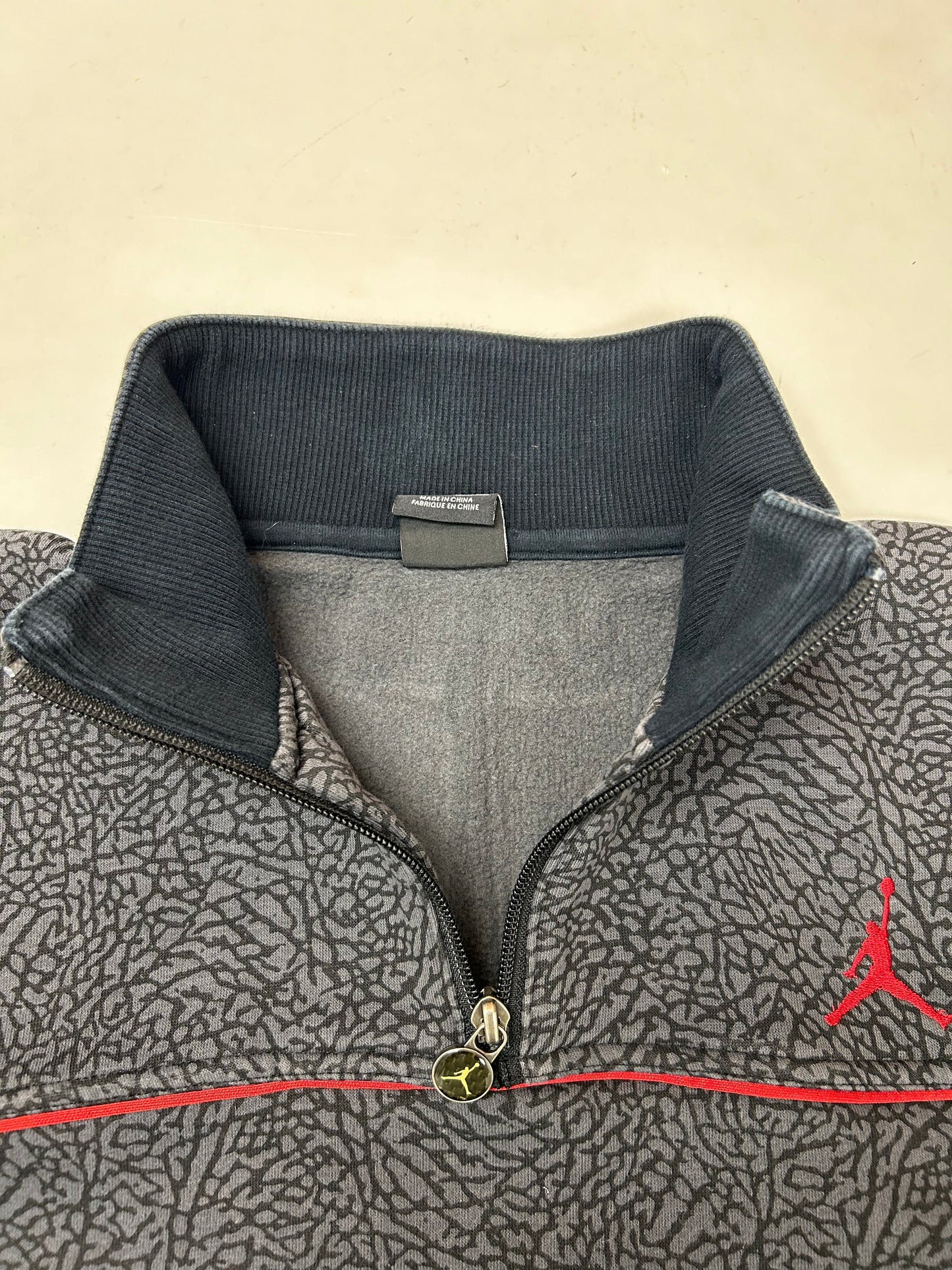 Air Jordan Cement Elephant Print 1/4 Zip Sweatshirt Retro 3 Black Cement Medium 20.5x27 Inches