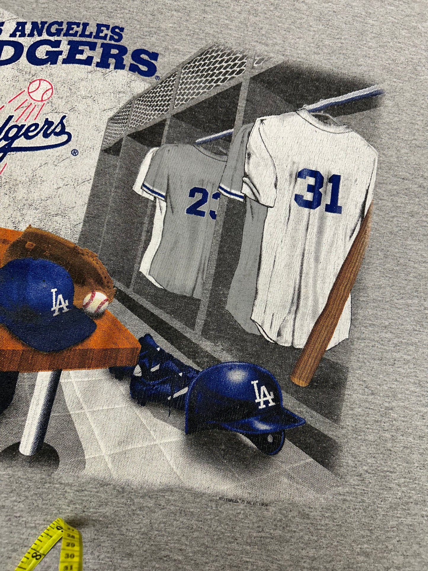 Vintage 90s Los Angeles Dodgers MLB Locker Room T-Shirt XL 24.25x30 Inches Lee Sport Nutmeg Gray