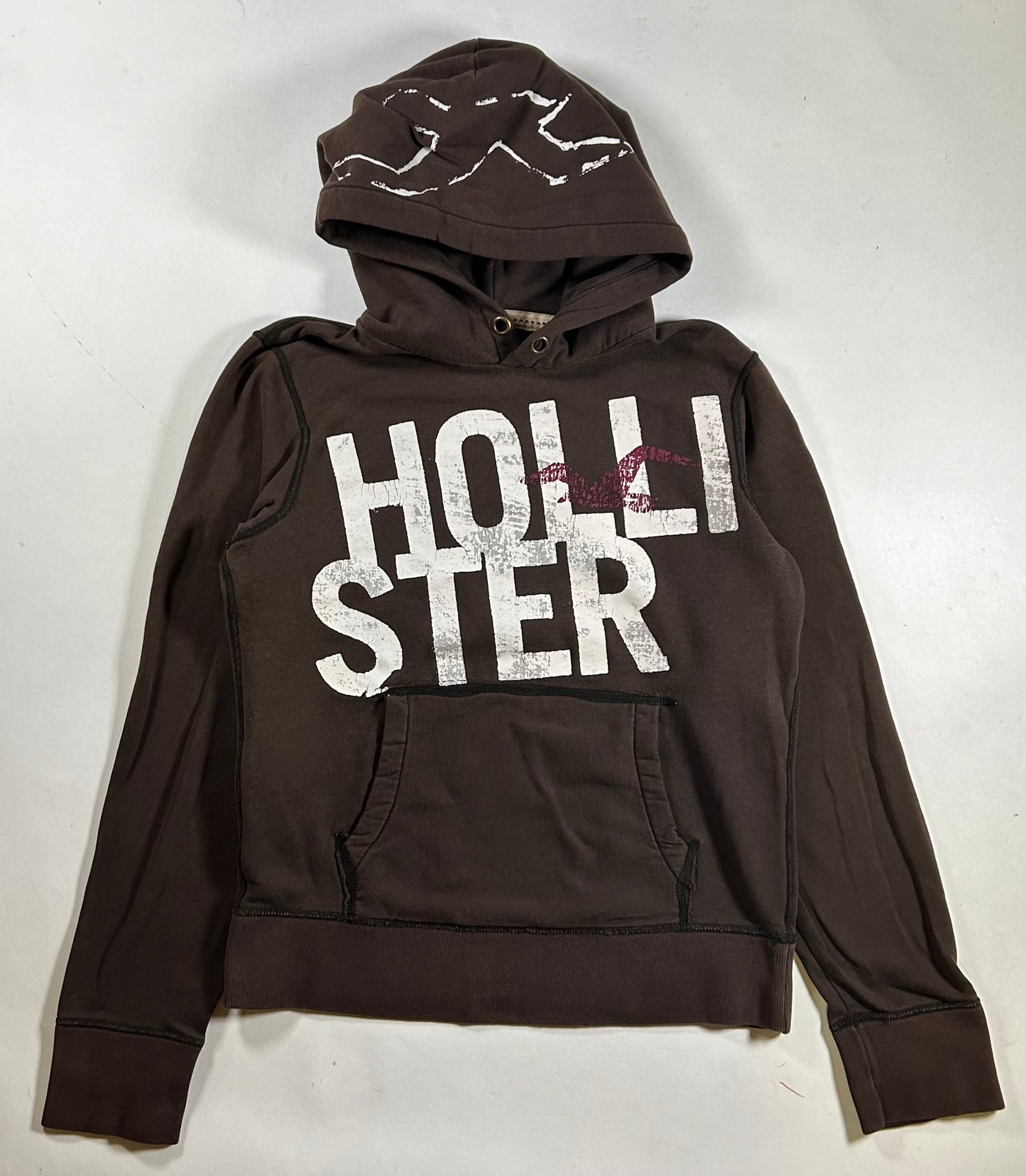 Hollister California Spellout Surf Pullover Hooded Sweatshirt Medium/Small Fit 21x25.75 Inches Brown