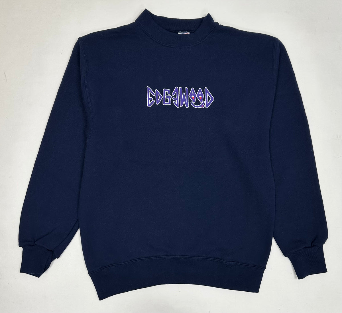 Edgewood NJ “Deeper Than The Roots.” First Edition Crewneck Sweatshirt Tagged Medium Can Fit Small 20.75x26.5 Soffee 90s 50/50 Navy Blue