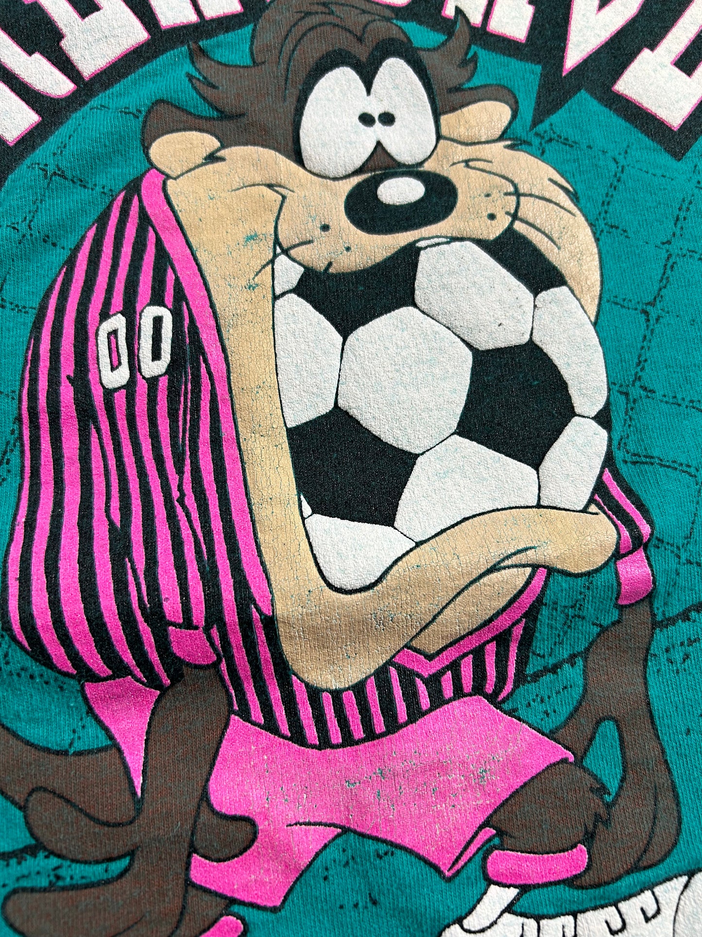 Vintage 90s Taz Soccer Great Save Soccer Tee 1993 Looney Tunes Large 21.25x28.75 Inches