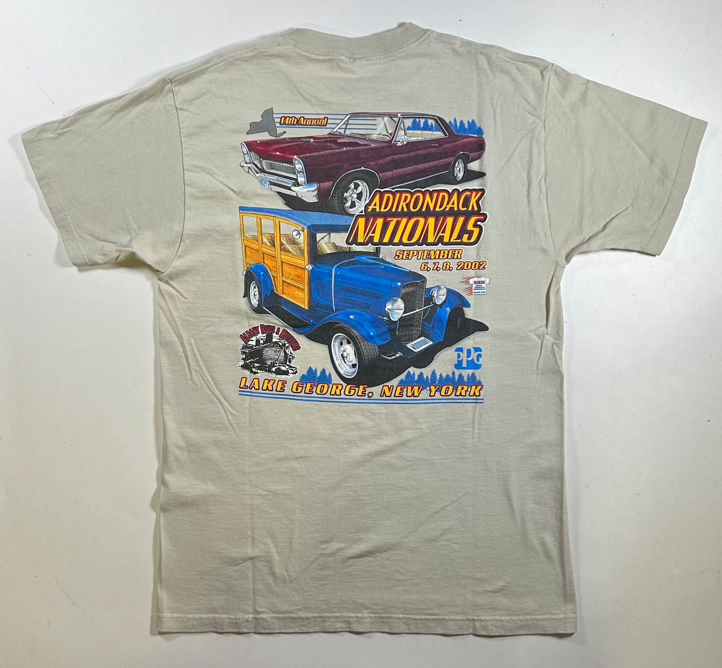 Vintage 2002 14th Annual Adirondack Nationals Lake George, New York Car Tee Large 21x30 Inches