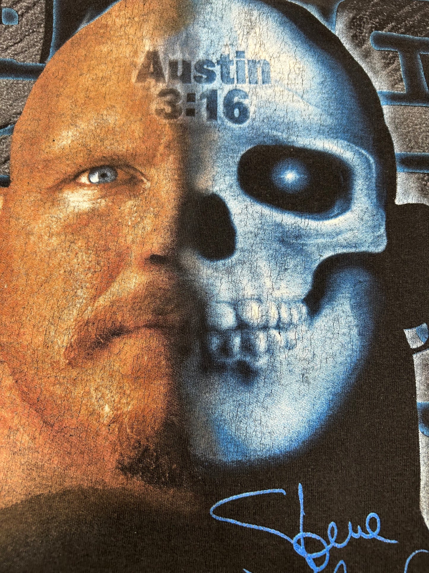 Vintage 1997 WWF Stone Cold Steve Austin Other Side Jackass Skull Graphic Wrestling Tee 2XL 25.75x29.75 Inches
