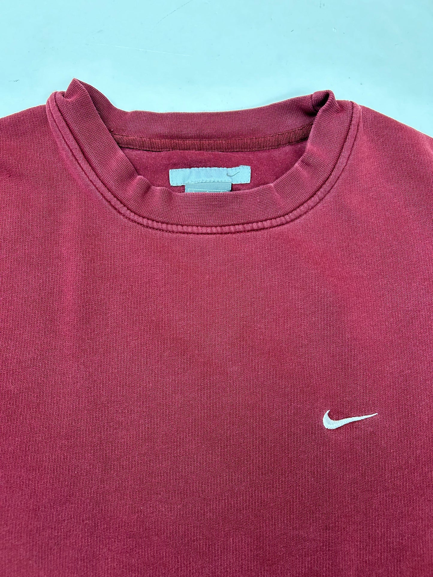 Vintage 00s Nike Swoosh Embroidered Chest Logo Essential Crewneck Sweatshirt Maroon Red Large  24.25x28 Has Small Flaw On Back As Is