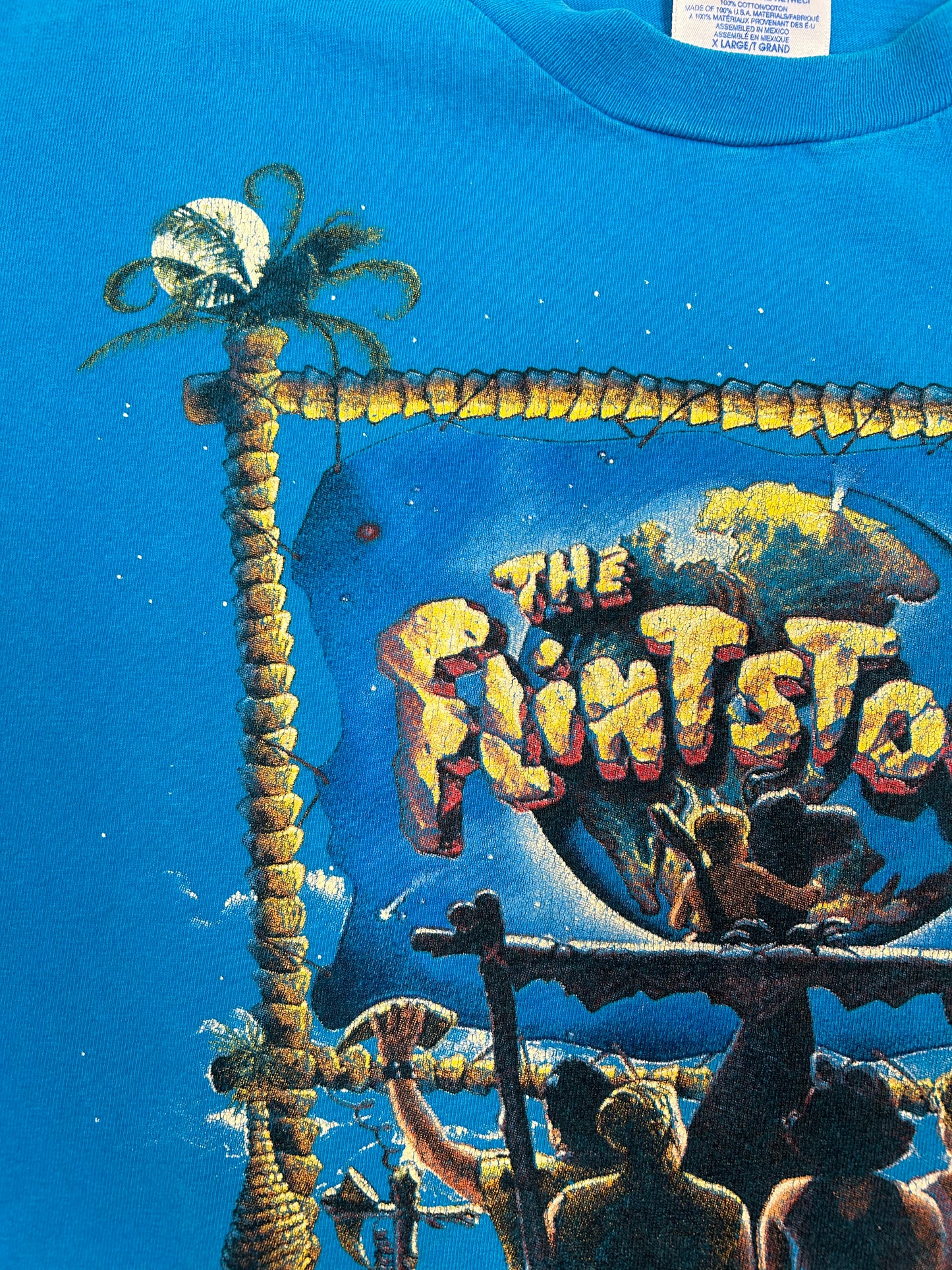 Vintage The Flintstones Movie Promo 1994 Tee Blue Size XL 23.75x29 Inches