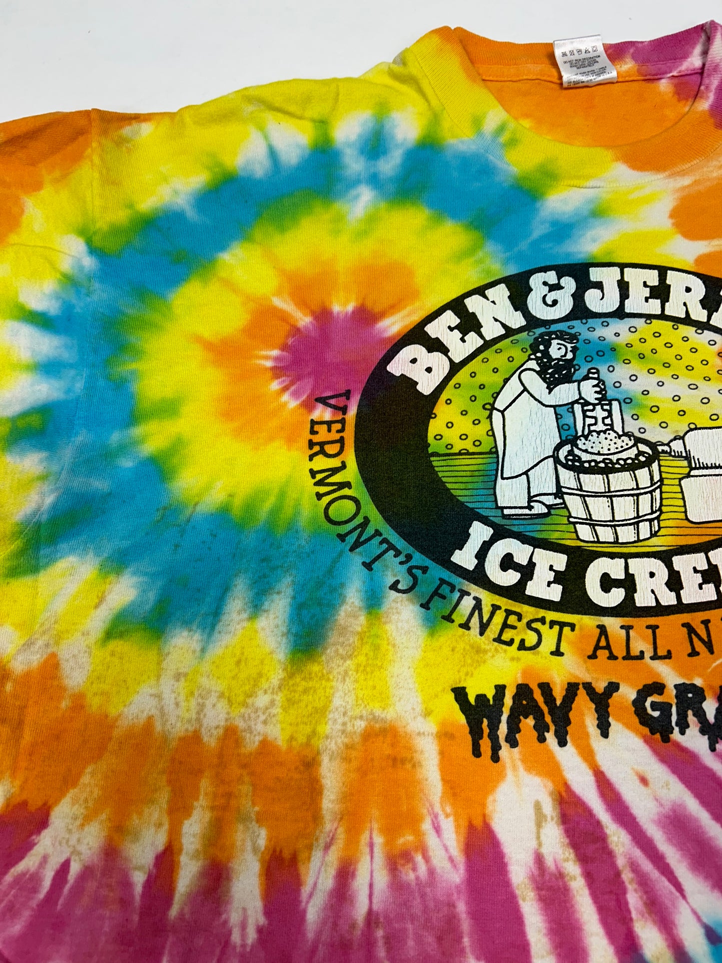 Vintage 90s Ben and Jerrys Wavy Gravy Ice Cream Tie Dye Tee Stained As Is XL 24.5s29.5 Inches