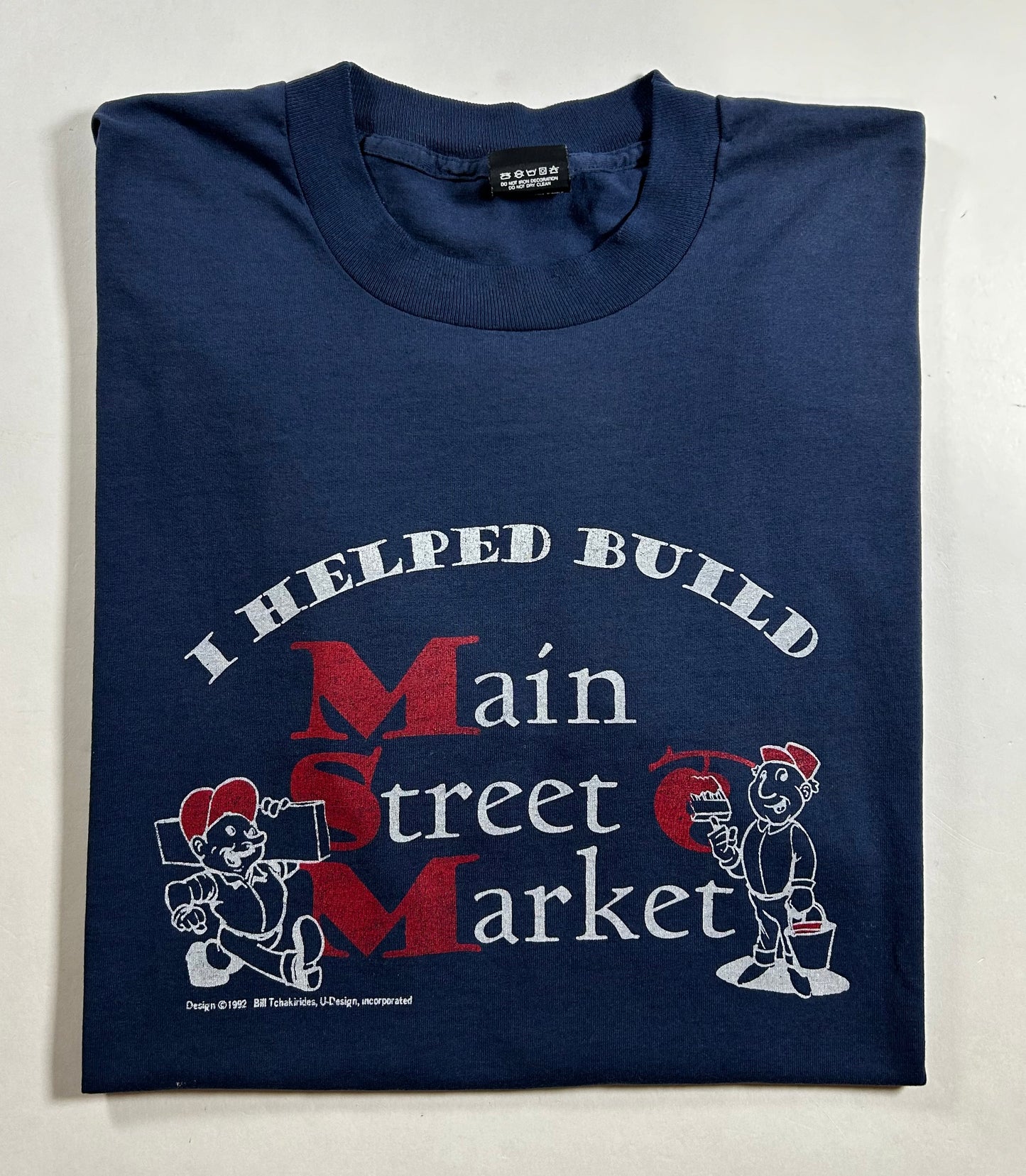 Vintage I Helped Build Main Street Market 1992 Promo Tee 2XL 26x29.25 Inches As Is