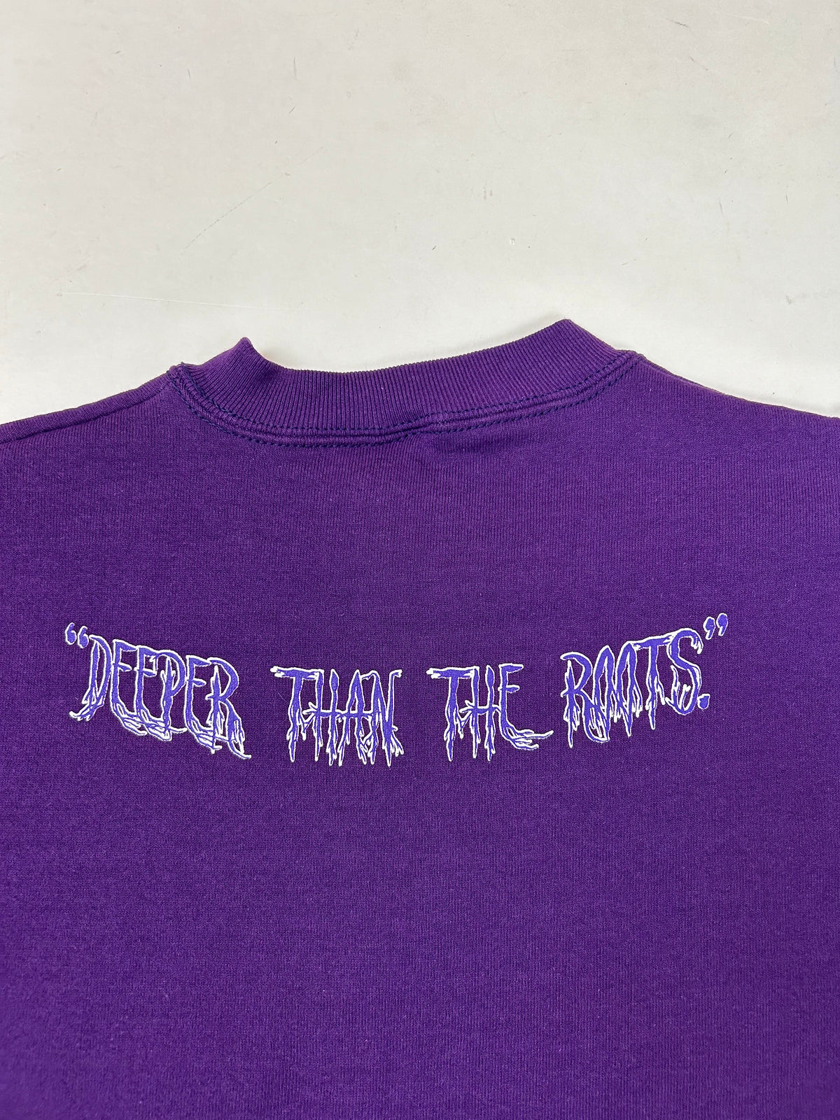 Edgewood New Jersey Deeper Than The Roots Crewneck Sweatshirts Fruit Of The Loom USA 50/50 Blend Plum Purple 23.25x27.25 Inches