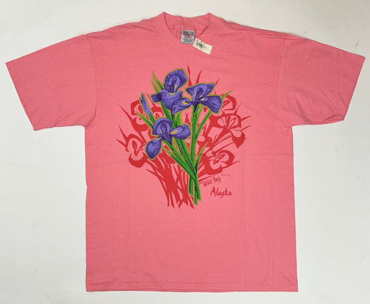 Vintage 1996 A.C.E. Wild Iris Flower Alaska Tee DS New With Tag XL 23.75x31.25 Inches