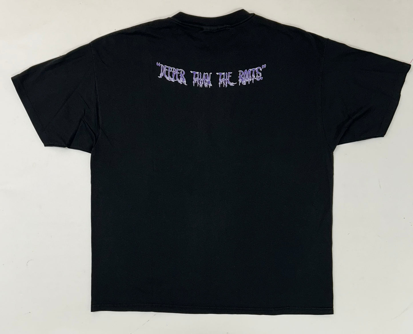 Edgewood NJ first edition “Deeper Than The Roots.” Tee XL 24x29.5 Inches Hanes Heavyweight USA/Mexico 50/50 Blend Black