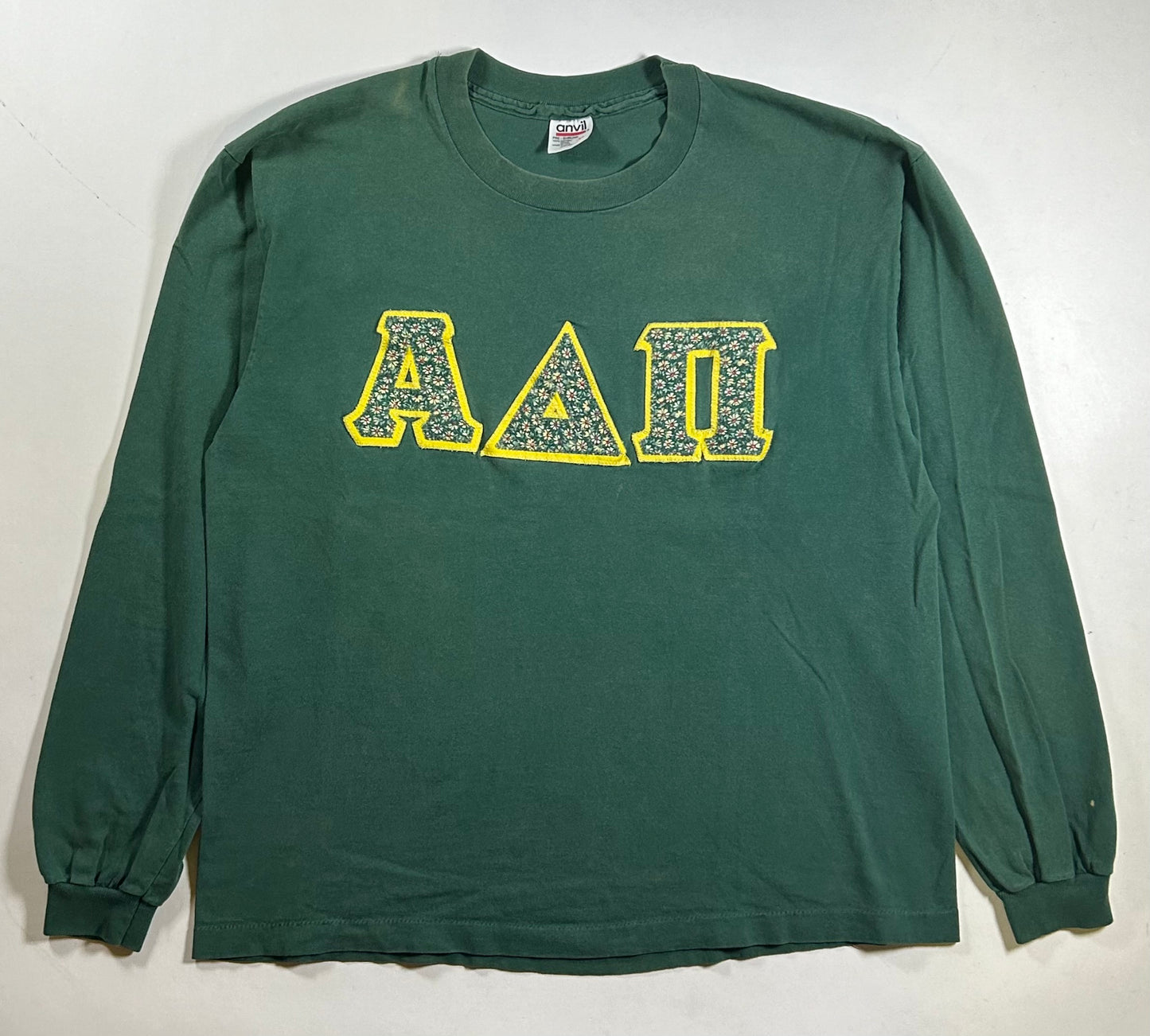 Vintage Alpha Delta Pi Sorority College Long Sleeve Tee 90s USA Anvil L/XL Fit 23x27.5 Inches