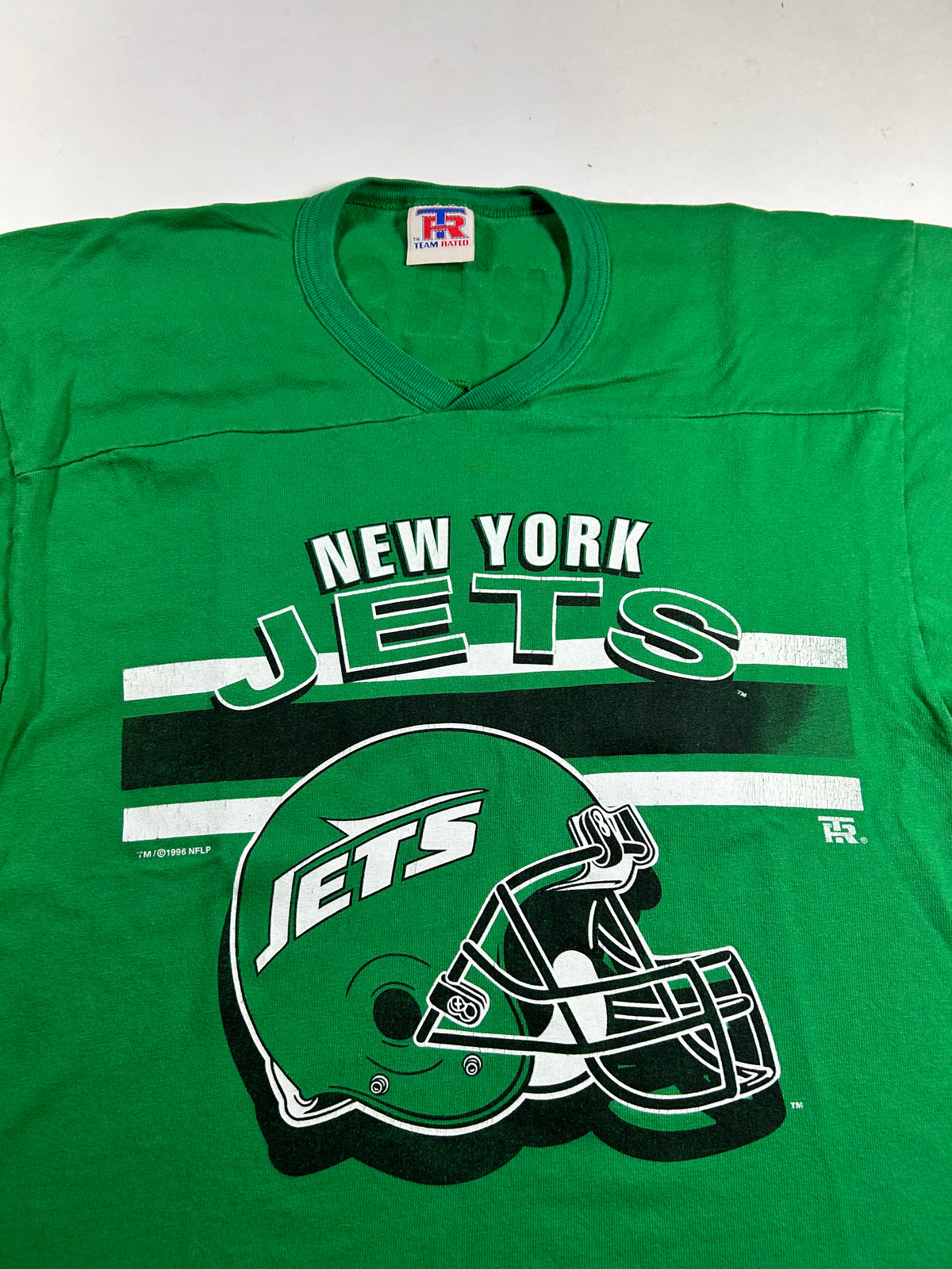 Vintage Team Rated New York Jets NFL 3/4 Sleeve Tee 1996 Medium 21x26 Inches As Is
