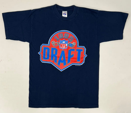 Vintage NFL Draft 1995 Logo 7 Football Tee Large Navy 20.25x29 Inches USA Made