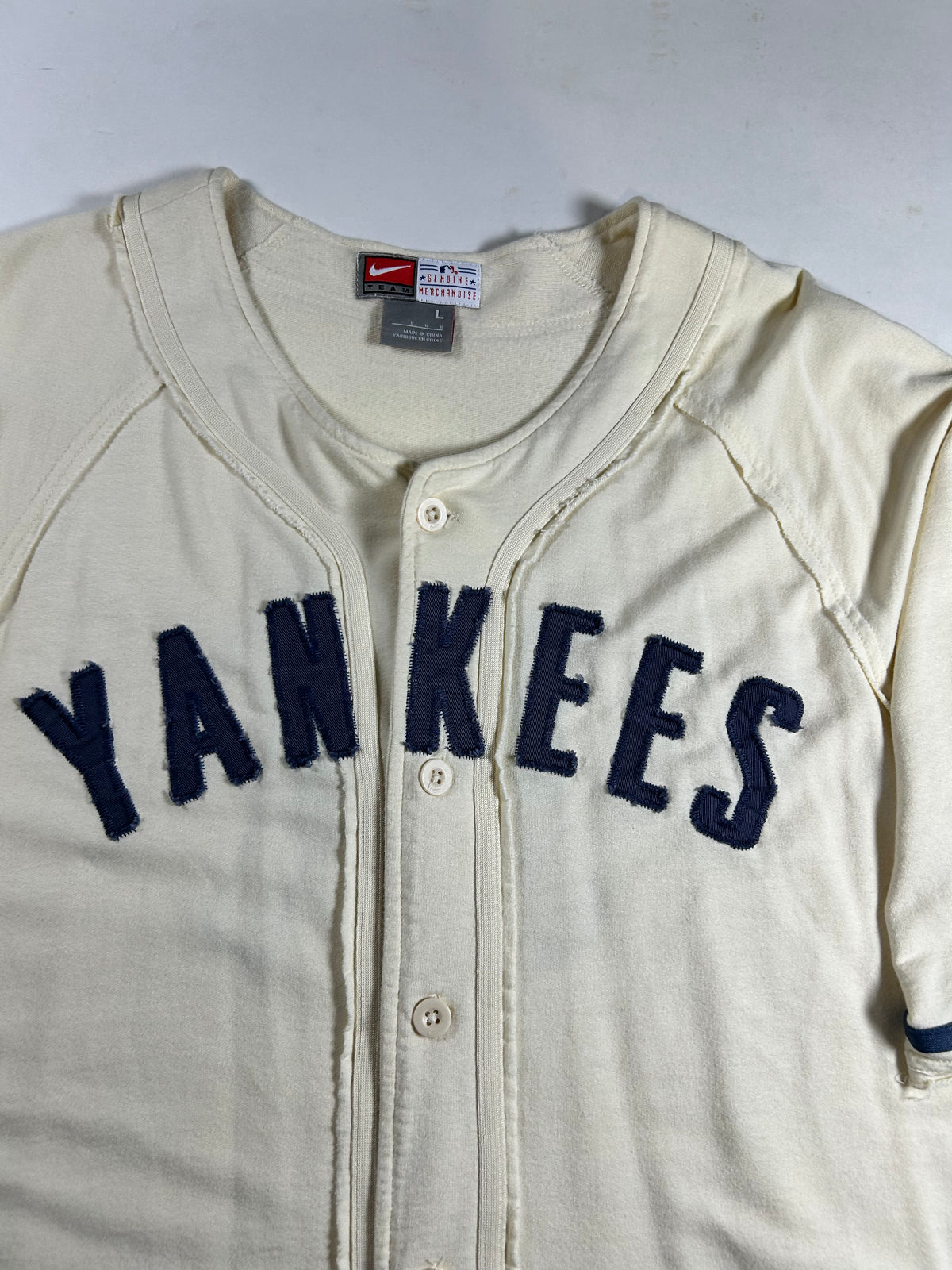 Vintage 2000s Nike Team New York Yankees Baseball Jersey Blank Cream L/XL 25x32.5 Inches
