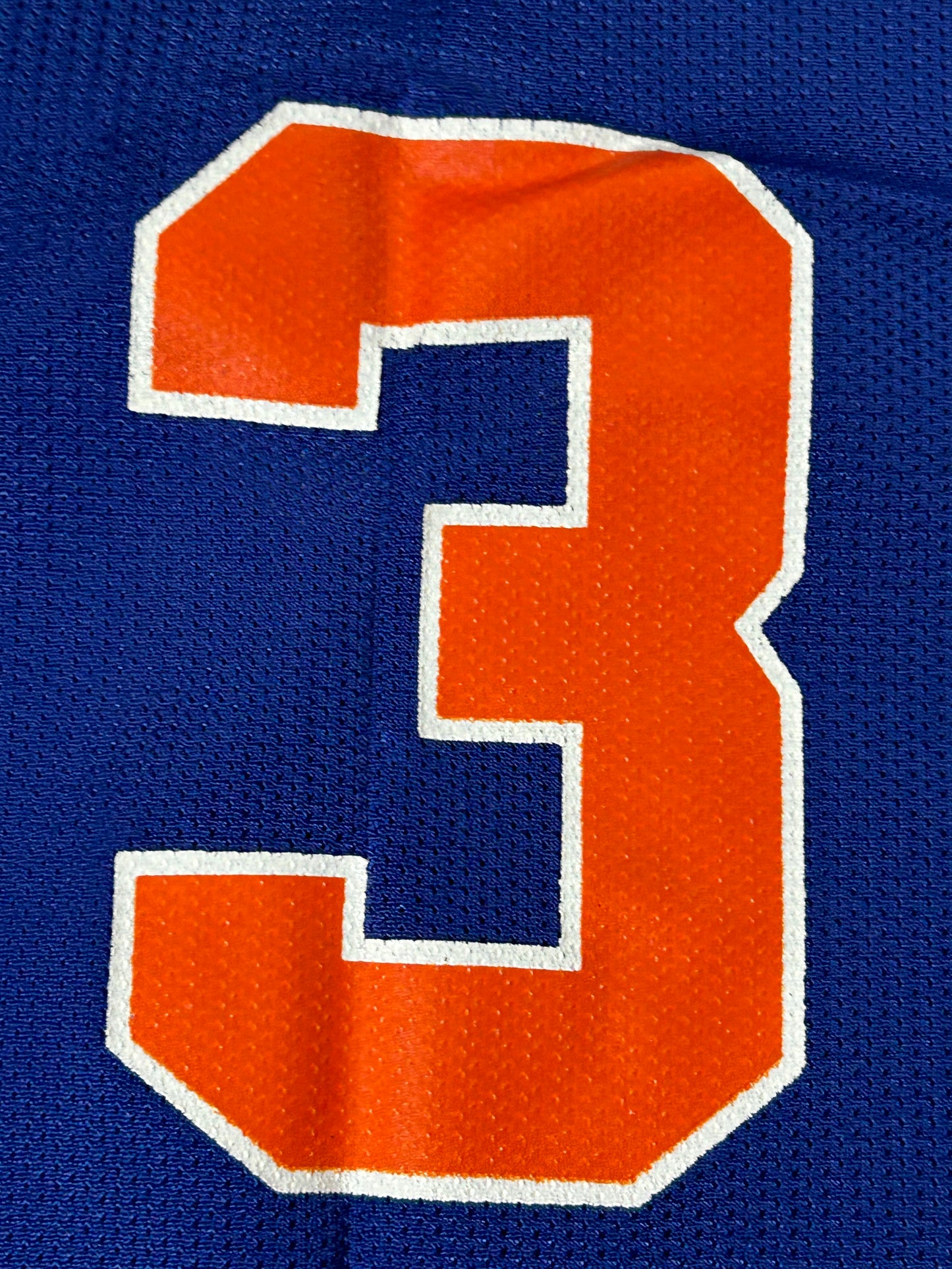 Vintage 90s Champion John Starks #3 New York Knicks NBA Felt Patch Jersey Blue 48 XL 23.5x32.5 Inches